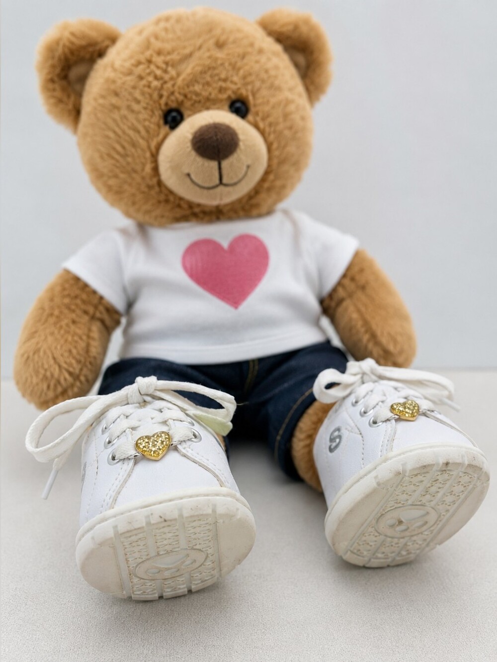 Build-A-Bear Workshop White Skechers Tennis Shoes Bear Accessory Gold Heart
